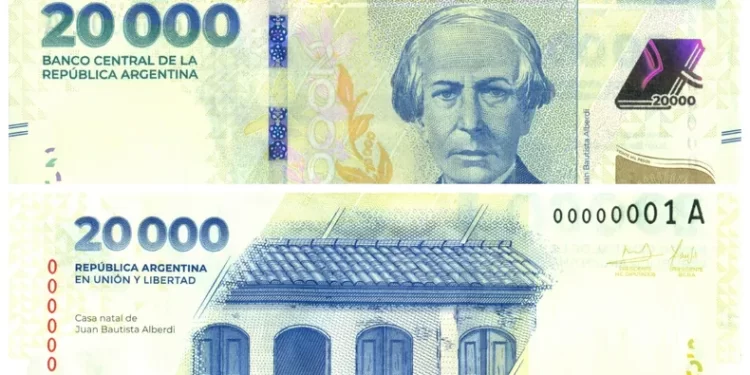 Circula en Argentina el nuevo billete de 20.000 pesos con la imagen de Juan Bautista Alberdi