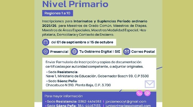 LAS JUNTAS DE CLASIFICACIÓN DE NIVEL PRIMARIO ABREN INSCRIPCIONES A INTERINATOS Y SUPLENCIAS